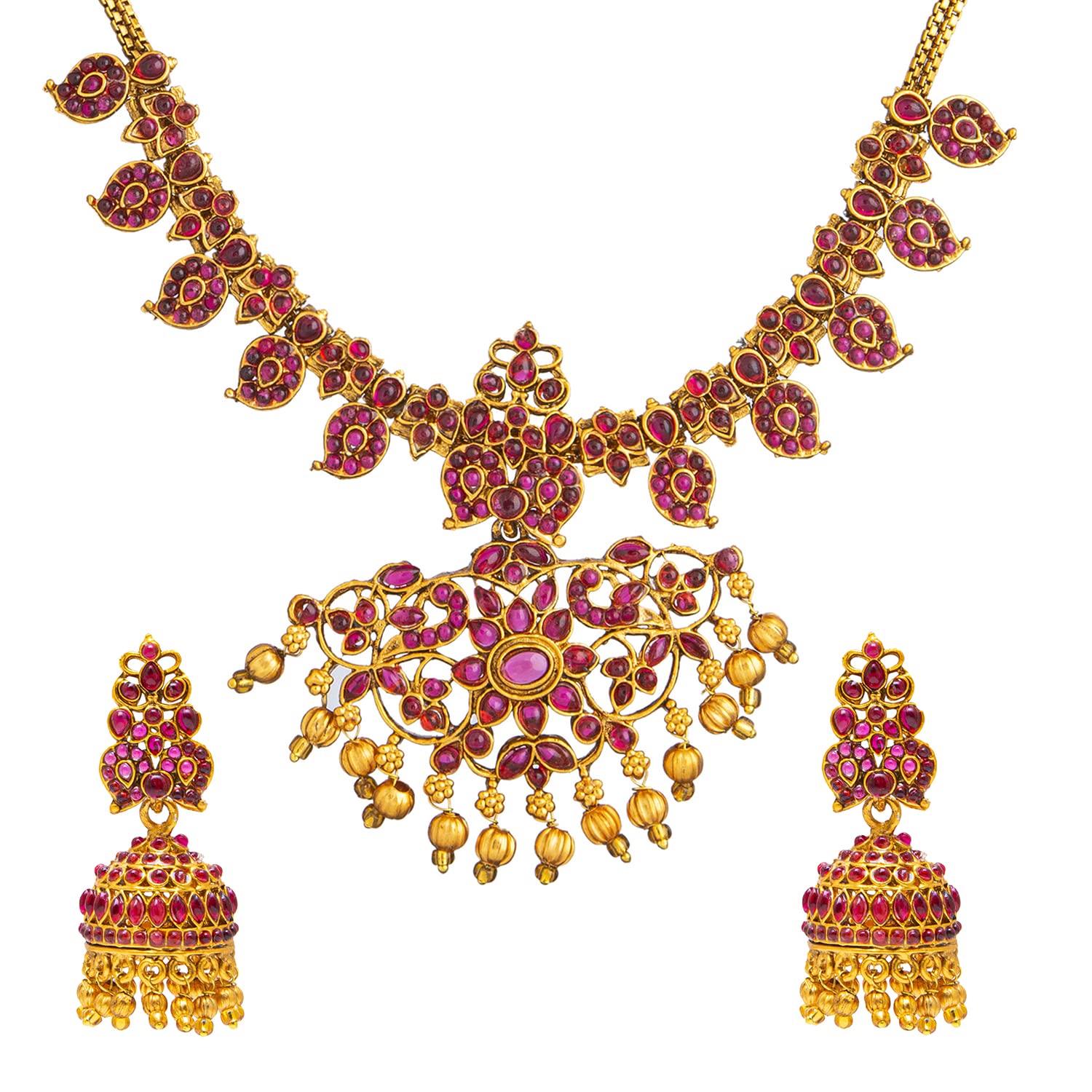 Bodha Traditional Indian Antique Gold Plated Temple Jewelry Traditional Long Bridal Jewelry Necklace Set for Women (SJN_37)