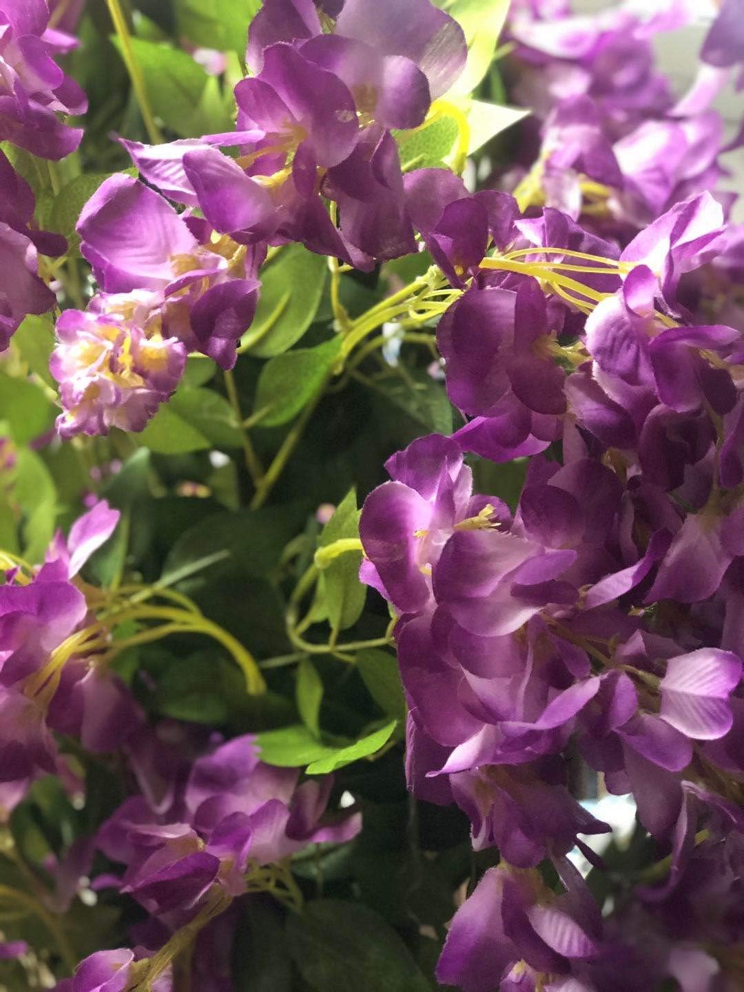 AMERIQUE Gorgeous & Unique 5 Feet Pre-Potted Artificial Purple Red Wisteria Tree with Flowers, Feel Real Technology