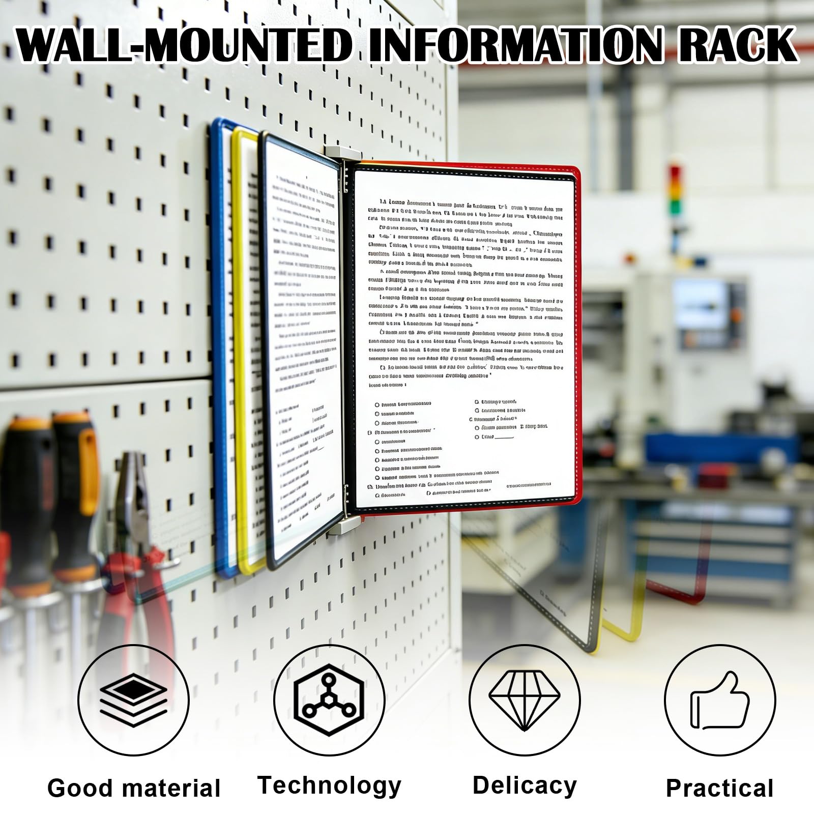 PORFOYO Système De Référence Mural: Système De Porte Document Mural, 5 Panneaux Double Face, Format Lettre A4, Support Kit Murals Document Métal Pour Publicité, Menu, Consultation, Présentation