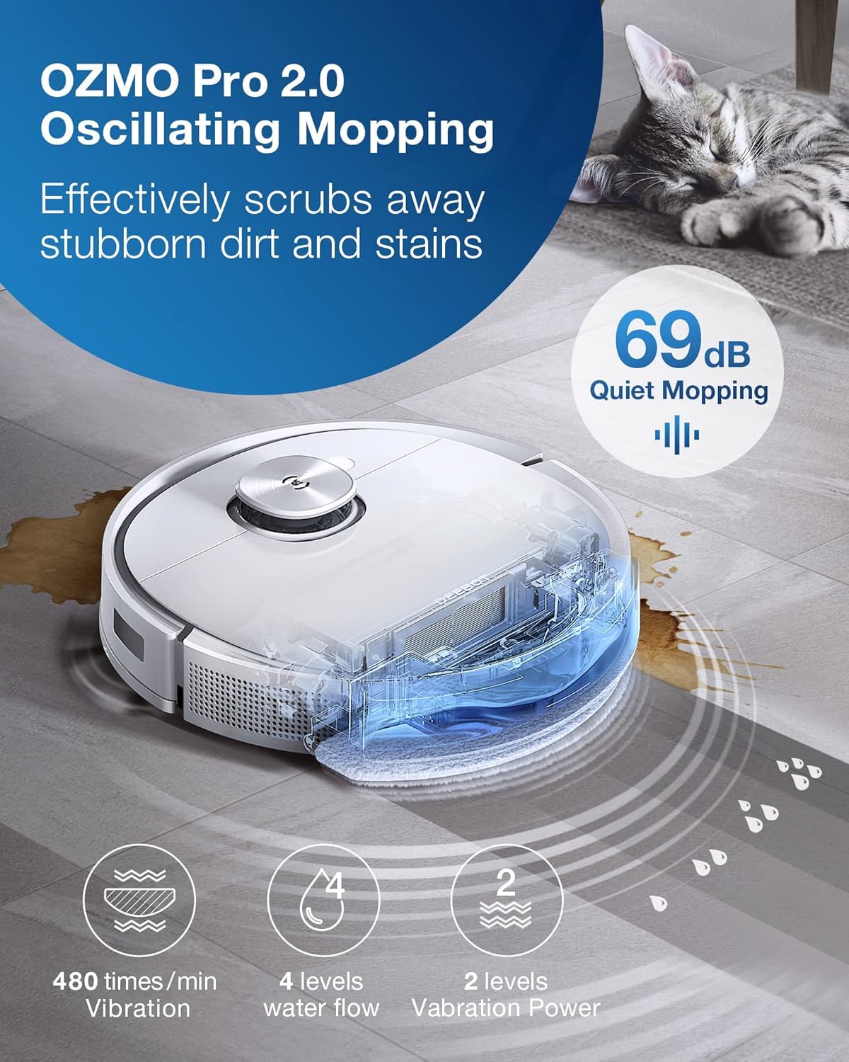 ECOVACS DEEBOT TEO+ Robot aspirateur et Robot Nettoyeur Combo avec Station de Vide Automatique, cartographie Laser de précision, Cartes 3D, Balayage oscillant, Puissance d'aspiration 3000 Pa