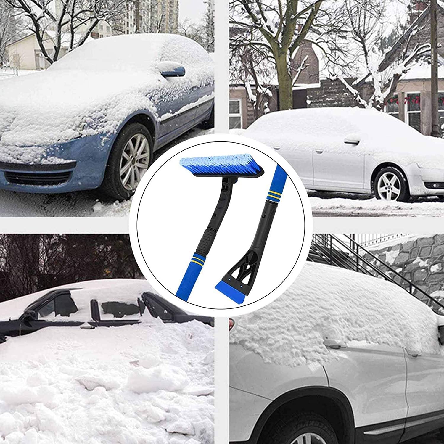 Szczotka śniegowa do samochodu, skrobak do samochodu przedłużające przedłużenie pędzla śnieżnego z uściskiem piankowym do samochodu auto