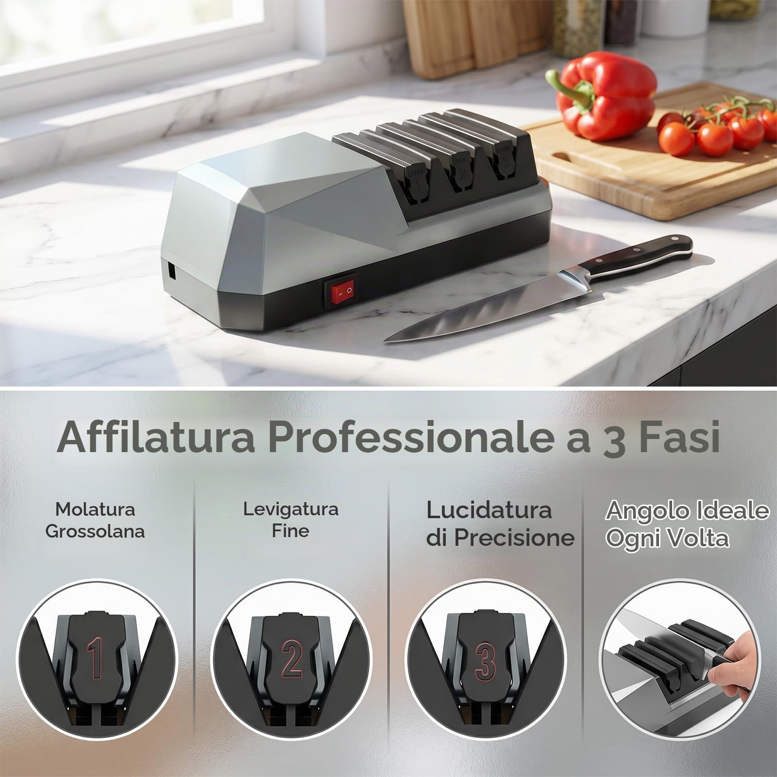 Afilatrice Elettrica Per Coltelli, Strumento Di Affilamento A 3 Fasi Con Abrasivi Diamanti, Afilatrice Elettrica Professionale Per Coltelli Da Cucina, Cultivi Da Cuoco, Cultivi A Denti, Forci