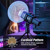 Vista 4 de TONOR Micrófono USB RGB, micrófono de condensador cardioide para computadora PC con soporte para trípode, filtro pop, soporte antivibración