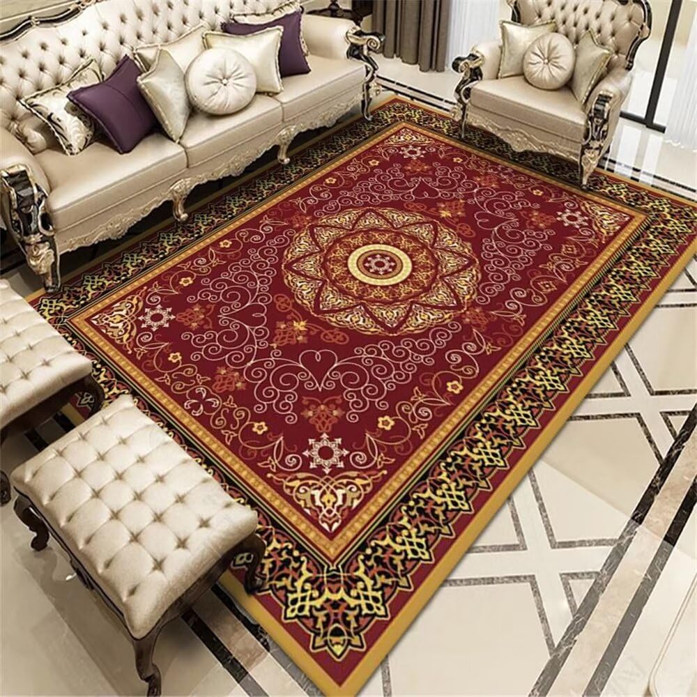 Tapis de salon vintage rouge 200x290 cm grand format floral