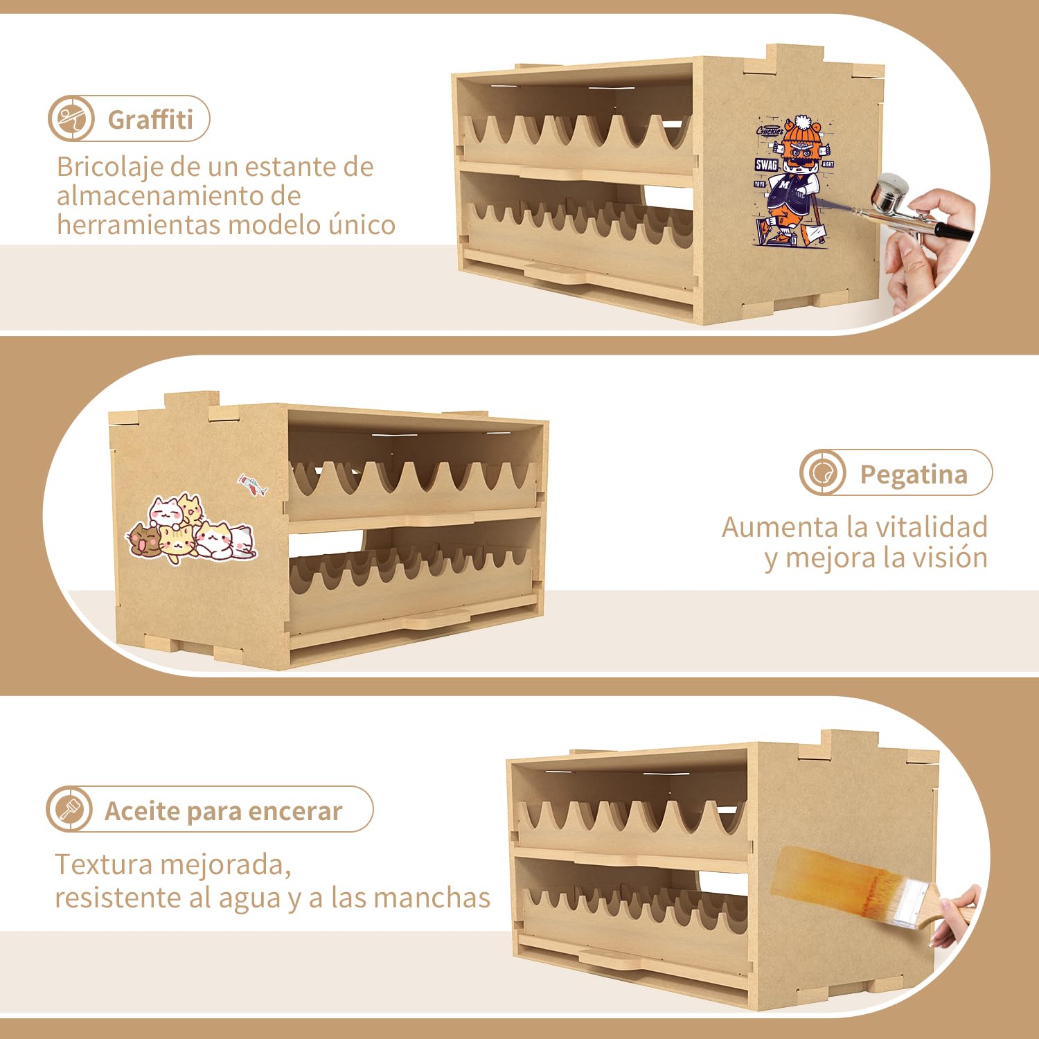 Organizador de pintura de plástico para 50 pinturas, almacenamiento extraíble con material MDF, herramientas de modelo, adecuado para 10 ml Tamiya/Mr.Hobby y juego de pintura en miniatura GK8