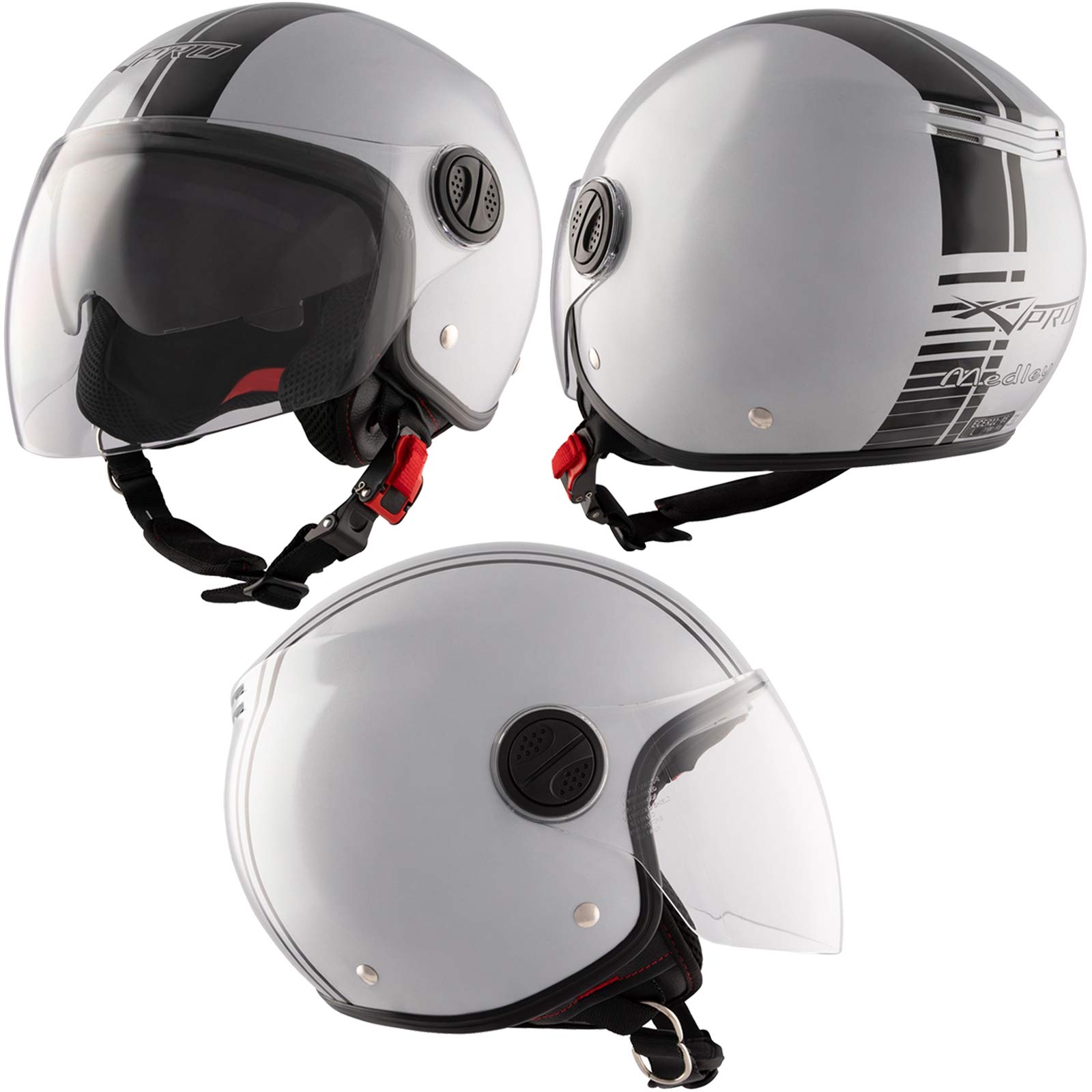 Casque Moto Jet Scooter Avio Visière Anti-Scratch Mat Noir - Homologué ECE 22-06, XS à XL