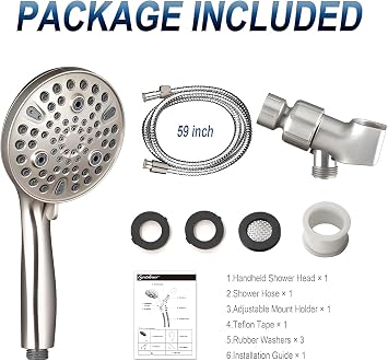 High Pressure 10 Mode Handheld Shower Head - Anti Clogging Nozzles, Built-in Power Wash, Cleans Bathtubs, Tiles and Pets, Extra Long Hose + Stand, Shower Set
