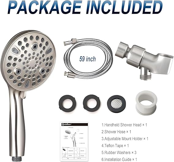 High Pressure 10 Mode Handheld Shower Head - Anti Clogging Nozzles, Built-in Power Wash, Cleans Bathtubs, Tiles and Pets, Extra Long Hose + Stand, Shower Set