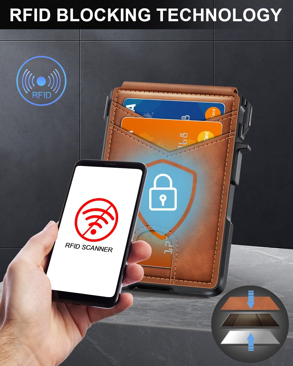 ZALVEX Wallet for Men, Mens Minimalist Wallet 9-13 Cards, Slim Compact Wallet with Money Clip & ID Window, RFID Blocking Smart Pop Up Card Wallet, Metal Aluminum Credit Card Holder Bifold Wallet - Image 4