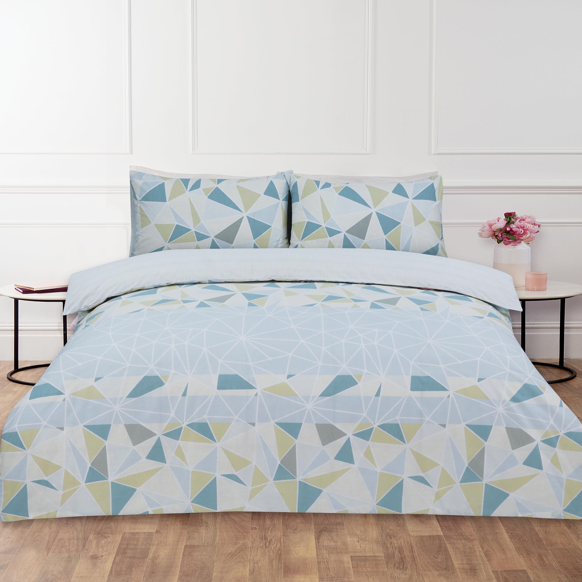 Duvet Covers 3 Piece Set Soft Microfibre Polyester Bedding With Matching Pillowcases Double Plain Reversible Printed Quilt Cover Easy Care Machine Washable Anti-Allergic (Luxe Marble, King)