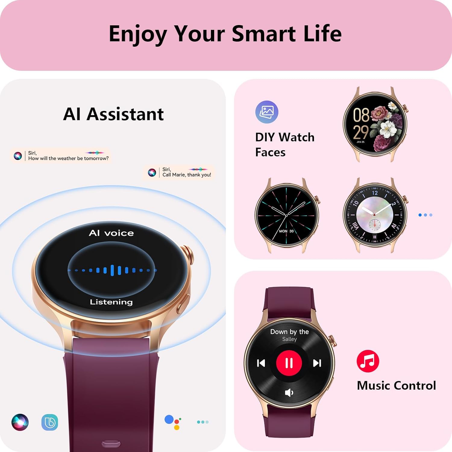 Smart Watch for Women, Answer/Makr Call, 1.32'' AMOLED Ultra-Clear Screen Fitness Trackers with Heart Rate/Sleep/SpO2 Monitor, Smartwatch for iPhone/Samsung/Android, 110+ Sport Modes, 3ATM Waterproof - Image 6