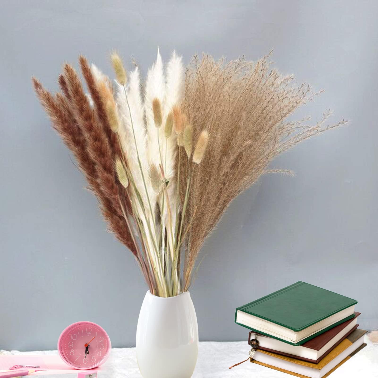 70 Pcs Dried Pampas Grass Decor - 18" Natural Pompas Flora for Flower Arrangements Wedding Home Decor(15 Pcs White Pampas Grass &10Pcs Dried Bunny Tails & 15 Pcs Brown Pampas Grass& 30 Pcs Reed Grass)