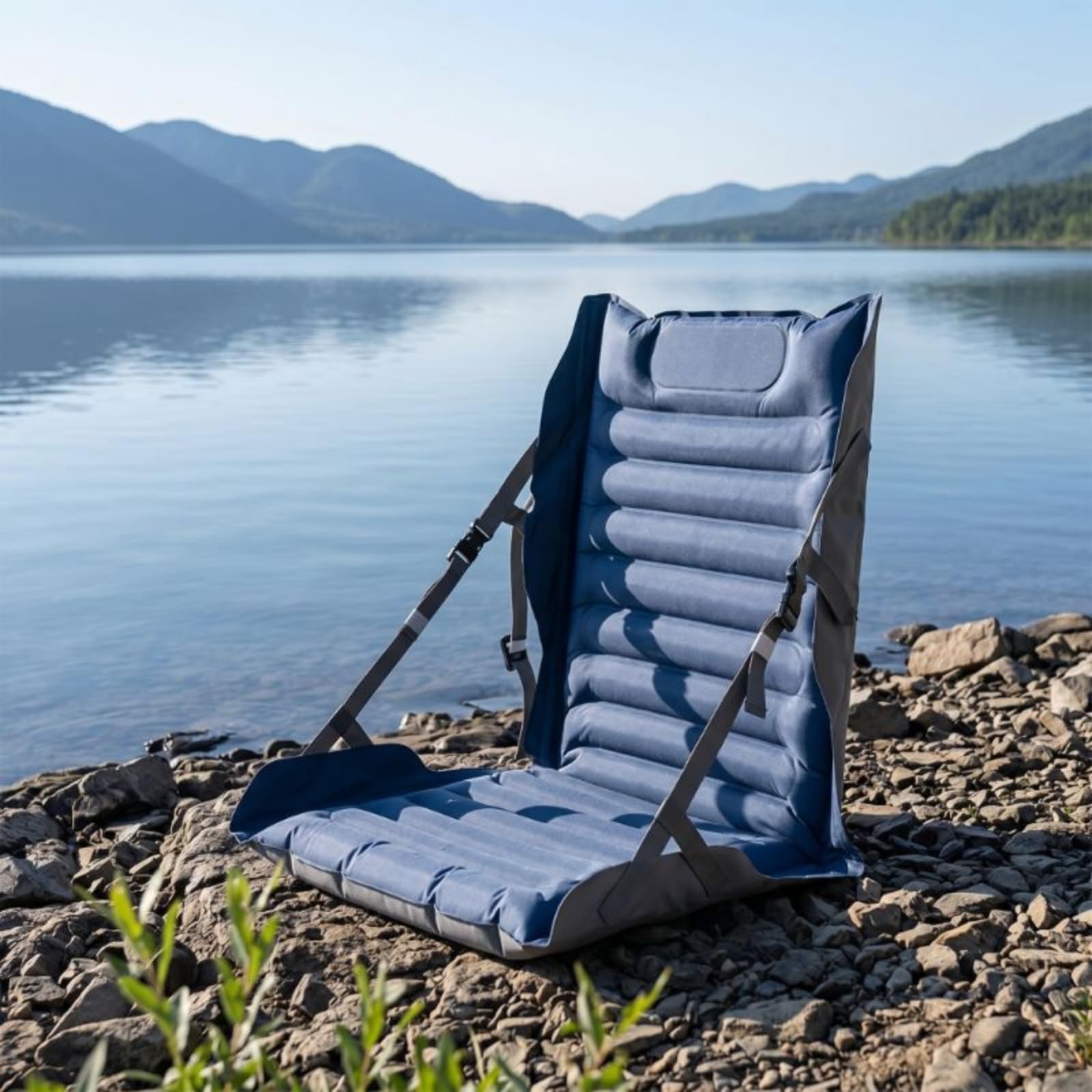 Gralara Asiento Inflable Exterior Cojín Colchoneta Respaldo con Acolchado Inflable para Sillas Plegables y Asiento en el Suelo Adecuado para Playa Campamentos, Verde Jungla