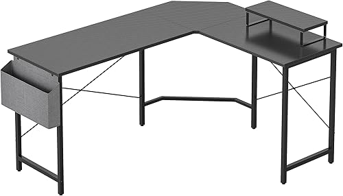 Miniatura 100 de CubiCubi Escritorio en forma de 59 pulgadas, escritorio de esquina para computadora con superficie de fibra de carbono, escritorio para juegos con