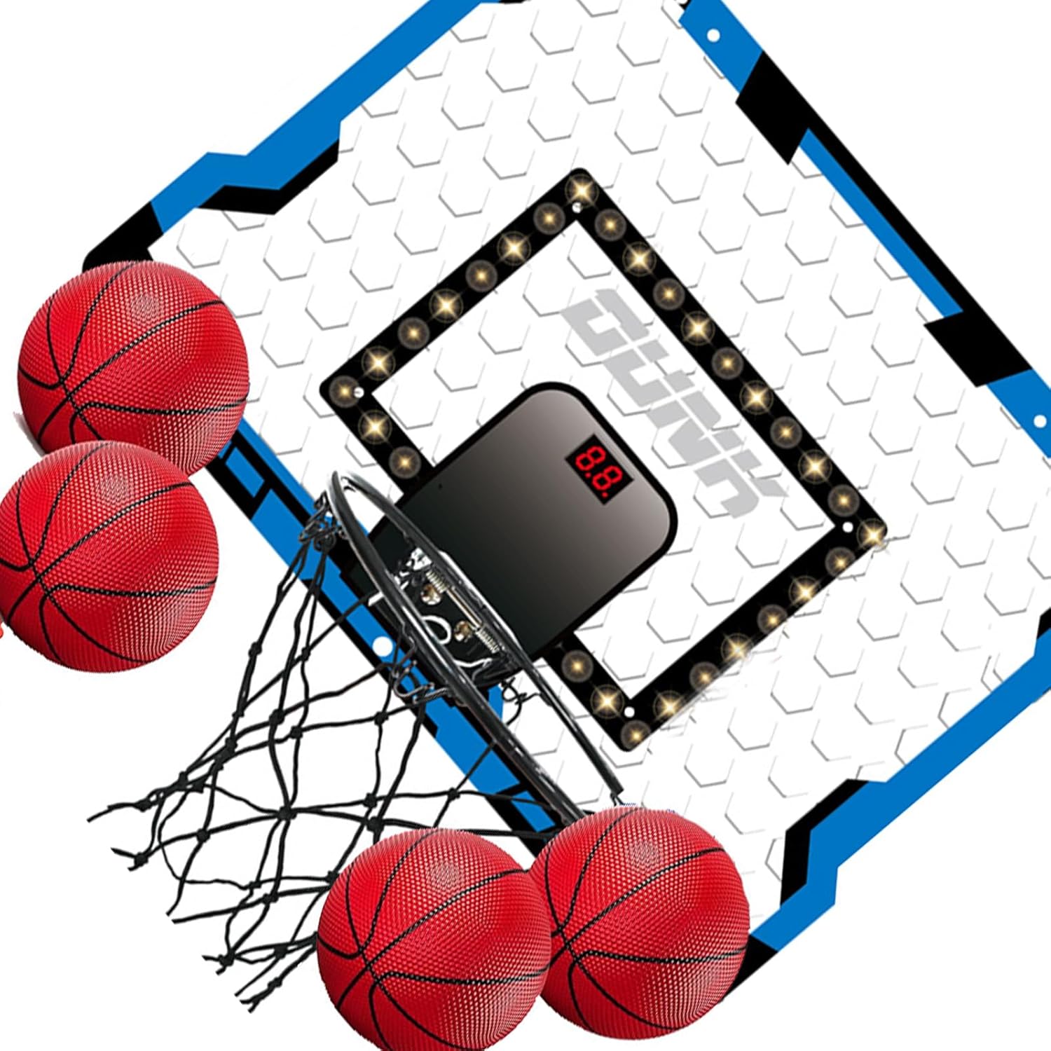 Set of 1 Basketball Hoop Featuring Led Scoreboard and 4 Basketballs for Fun Competitive Play Easy Assembly Not Tools Required Abs Backboard Door Mountable Safe