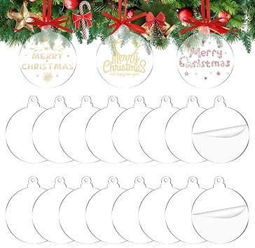 72 Pieces Acrylic Ornaments Blanks Round Acrylic Disc Circle Blanks Clear Discs Ornaments Blanks with Holes for Christmas Holiday Decor Engraving Painting and DIY Crafting