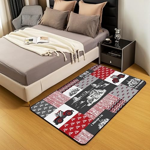 Miniatura 5 de Erosebridal Alfombra de tractor roja para niños, alfombra de tractor de construcción de 5 x 6 pies 6 pulgadas, equipo para niños, adolescentes,