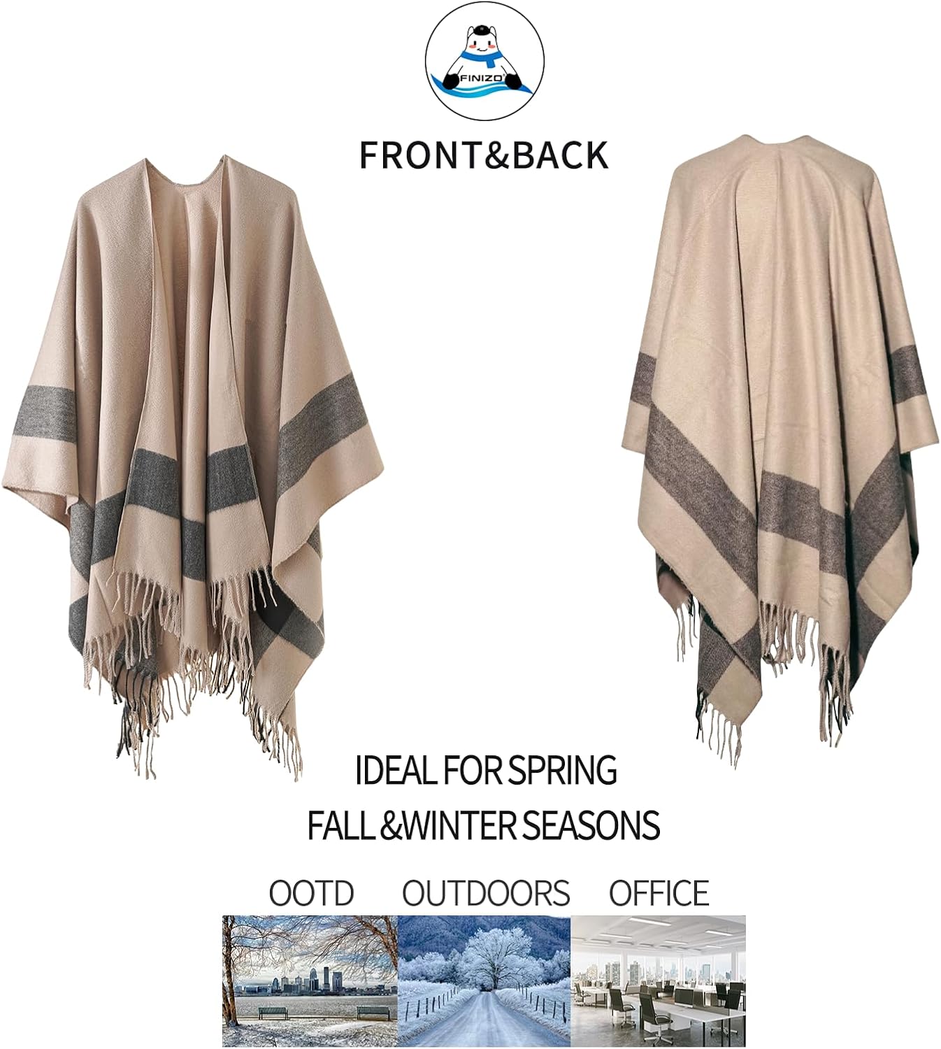 FINIZO Women's Shawl Wrap Ponchos Cape Cardigan Sweater Open Front for Gifts - Image 3