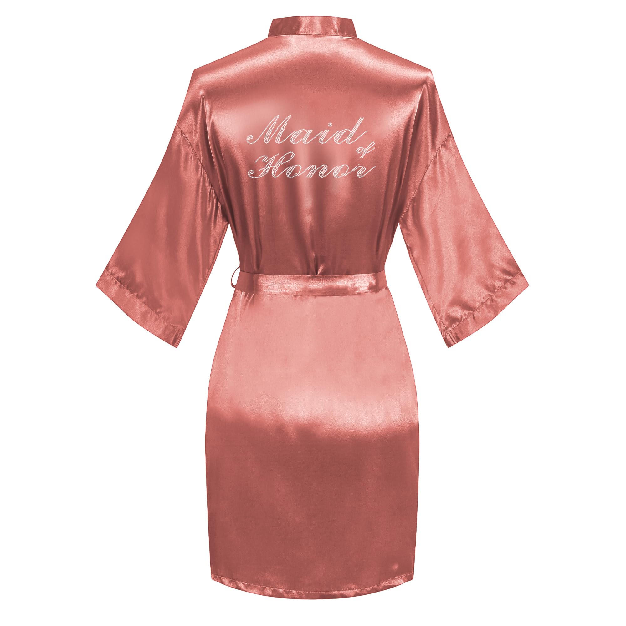 goodmansam Women's Silky Robes One Size Silver Rhinestones Bride Bridesmaid Sleepwear for Wedding Party Getting Ready