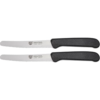 GR WE Table Knives 2 Pieces Knife Set for Cutting Pack of 2 Bread Knives Breakfast Knife with One-Sided Serrated Edge Bread Time Knife Sharp Knives for Bread Time 21 cm - Black