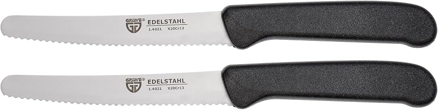 GRÄWE Table Knives 2 Pieces, Knife Set for Cutting, Pack of 2 Bread Knives, Breakfast Knife with One-Sided Serrated Edge, Bread Time Knife, Sharp Knives for Bread Time, 21 cm - Black
