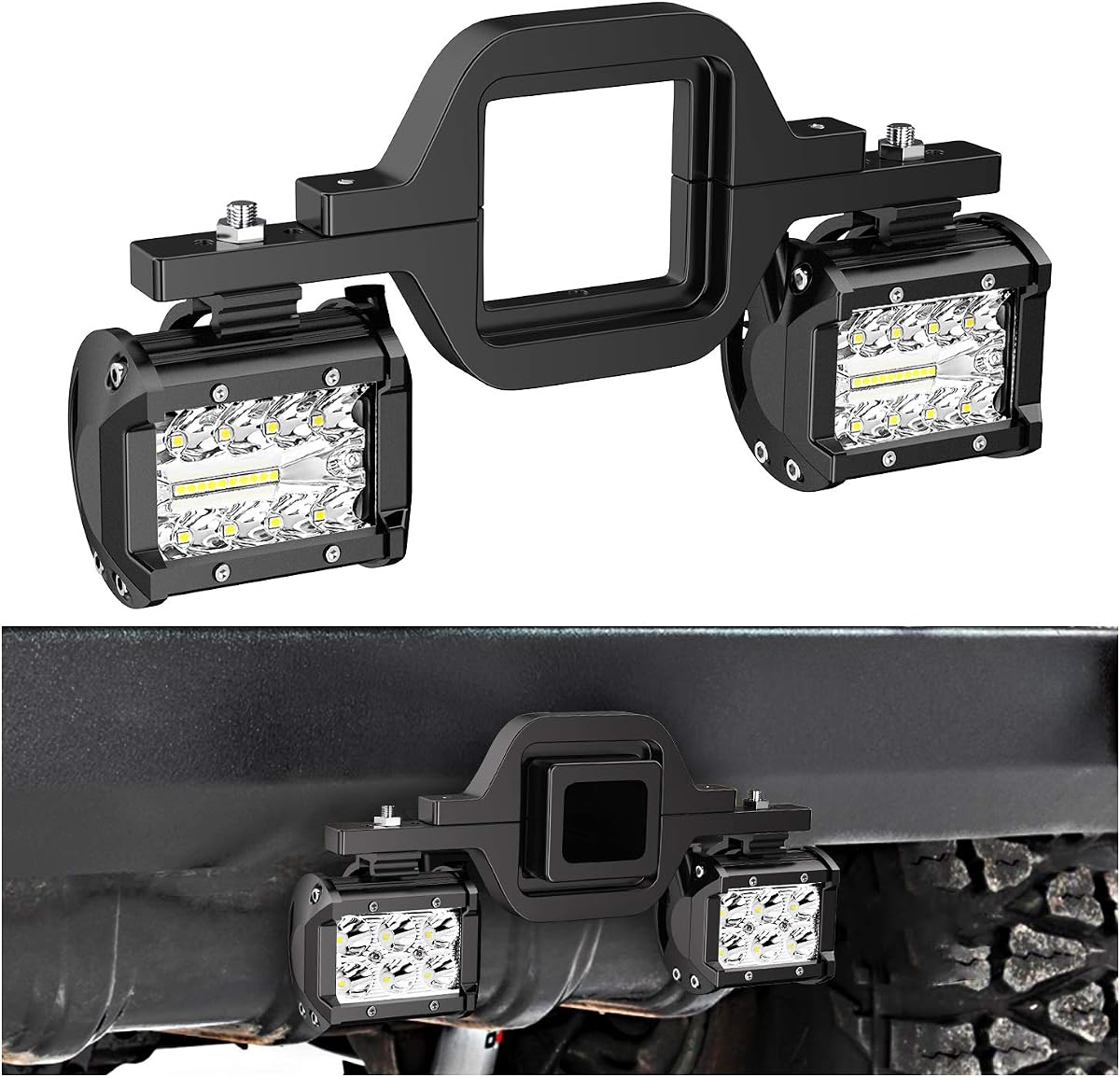 2 Pcs 4 Inch 60W Led Pods with 2 Inch Tow Hitch Mounting Brackets Backup Reverse Lights Rear Light Bar for Pickup ATV SUV Truck Trailer Boat