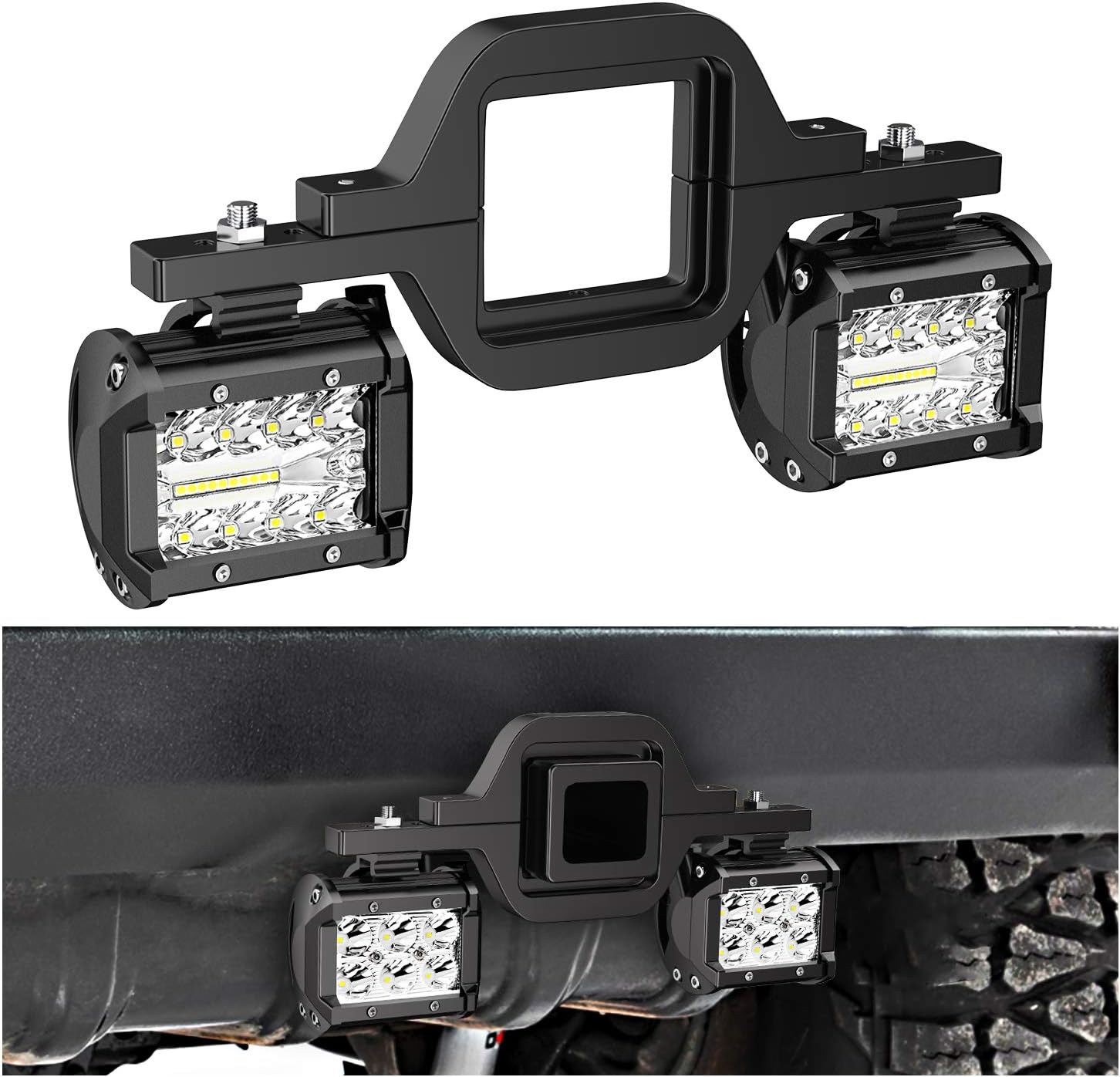 Nilight 2 PCS 4 Inch 60W Led Pods with 2.5 Tow Hitch Mounting Brackets Backup Reverse Lights Rear Search Lighting Light Bar for Pickup ATV SUV Truck Trailer Boat