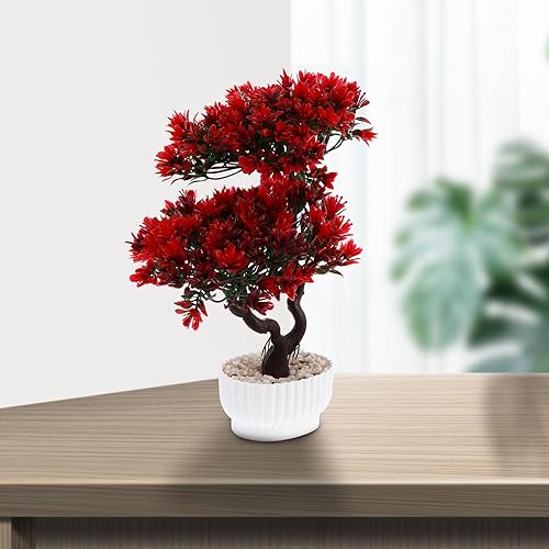 Miniatura 8 de Hemoton Árbol artificial de pino bonsái, mini árbol de simulación, planta sintética en maceta, adornos falsos para maceta, planta de bonsái de cedro