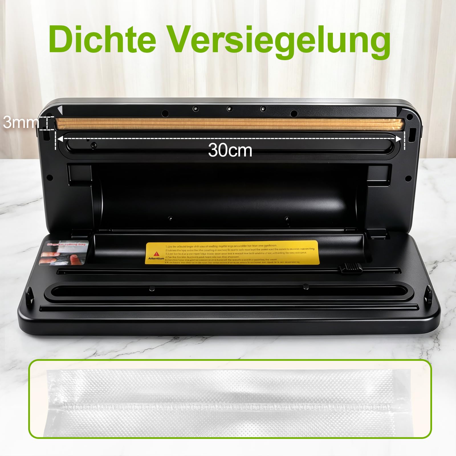 Vakuumiergerät für Lebensmittel, Automatisch Trocken- / Feucht Vakuumierer, Vacuum Sealer Machine mit Eingebautem Cutter, 20 Vakuumierbeutel, 1 Rollbeutel & Vakuumschlauch