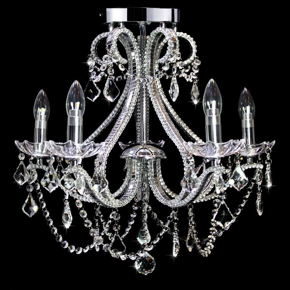 Marie Therese Crystal Chandelier Ceiling Light, JJGD 5 Arms K9 Crystal Glass Chandeliers Chrome Flush Mount Pendant Light Fixture for Dining/Living Room Bedroom Stairway Cafe Hotel Size: D55cm H53cm