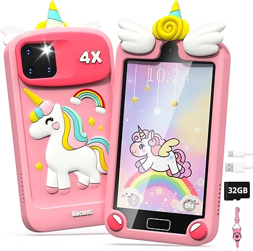 Teléfono inteligente para niños, cámara dual con pantalla táctil de 4 pulgadas, 24 aplicaciones sin WiFi y 28 juegos educativos, regalos de