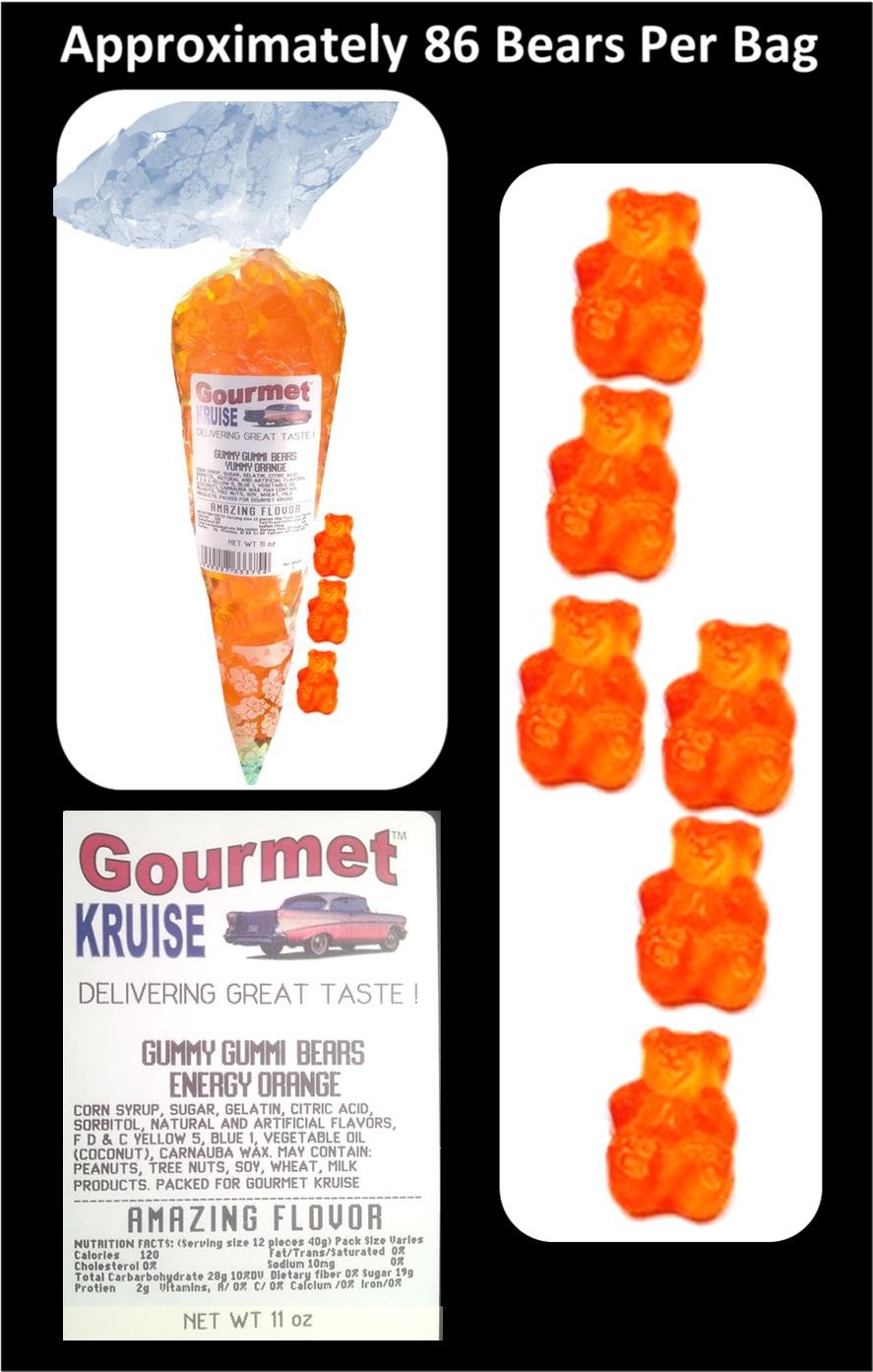 Albanese Gummi Bears-Orange Gummy-Bulk-5lb Bag-Plus (3) Energy Orange Colored Gummy Bears Gourmet Kruise Gift Bags 11 OZ 4 Bags (2) Item Bundle