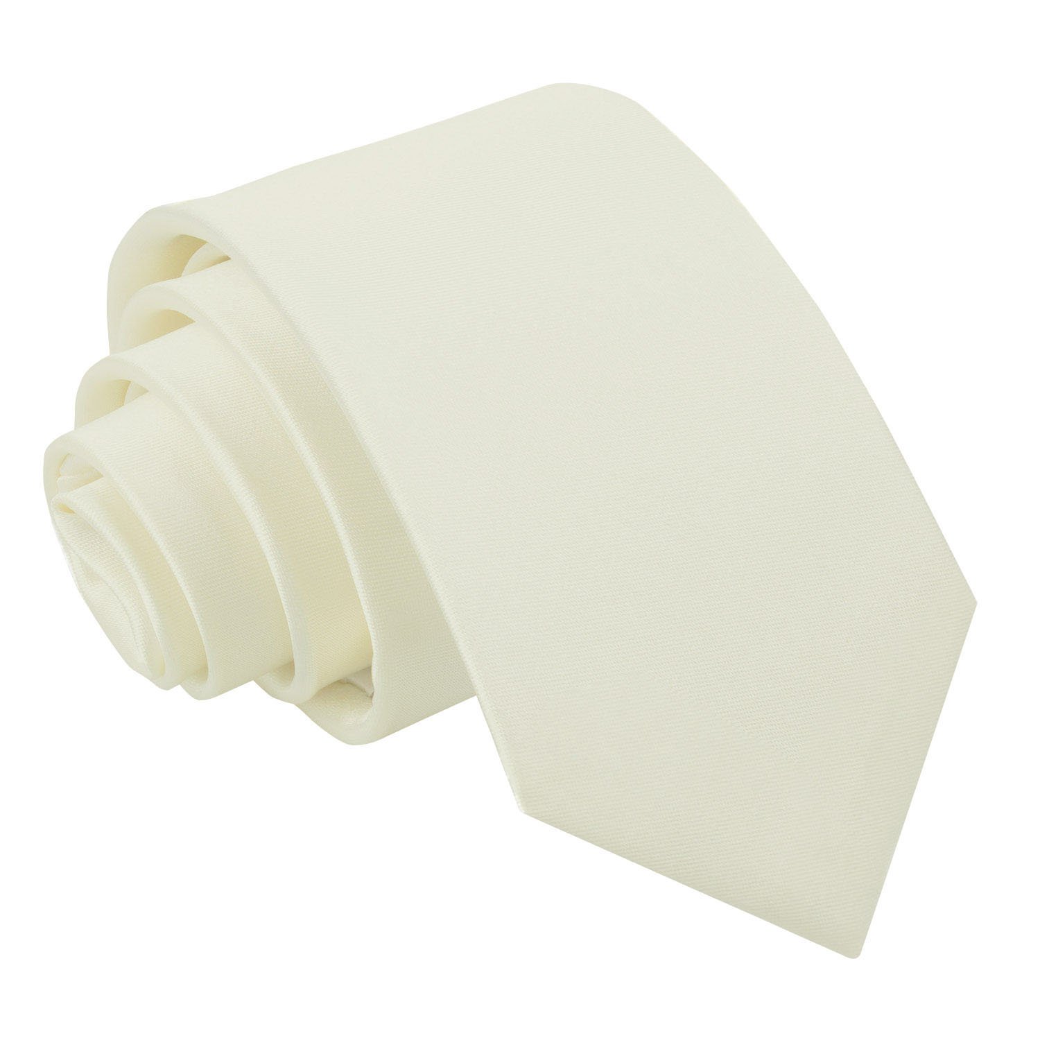 DQT Mens Plain Solid Satin Slim Tie 7cm – Wedding Business & Formal Necktie - Ivory