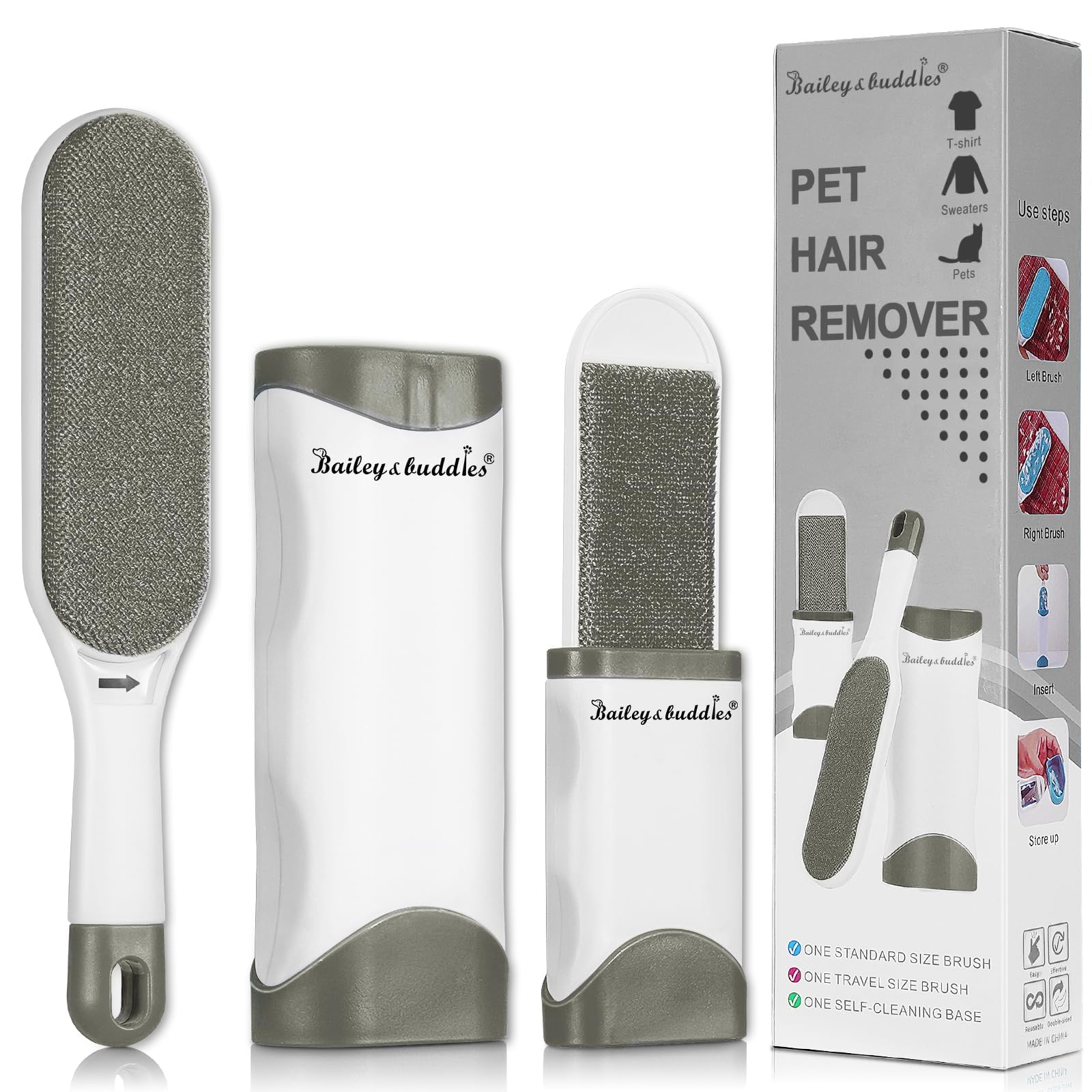 Pet Hair Remover Lint Brush with Self-Cleaning Base & Travel Kit – Reusable Double-Sided Fur Remover & Lint Roller for Dogs & Cats – Clothes Sofa Carpet Furniture Car Fluff Cleaner