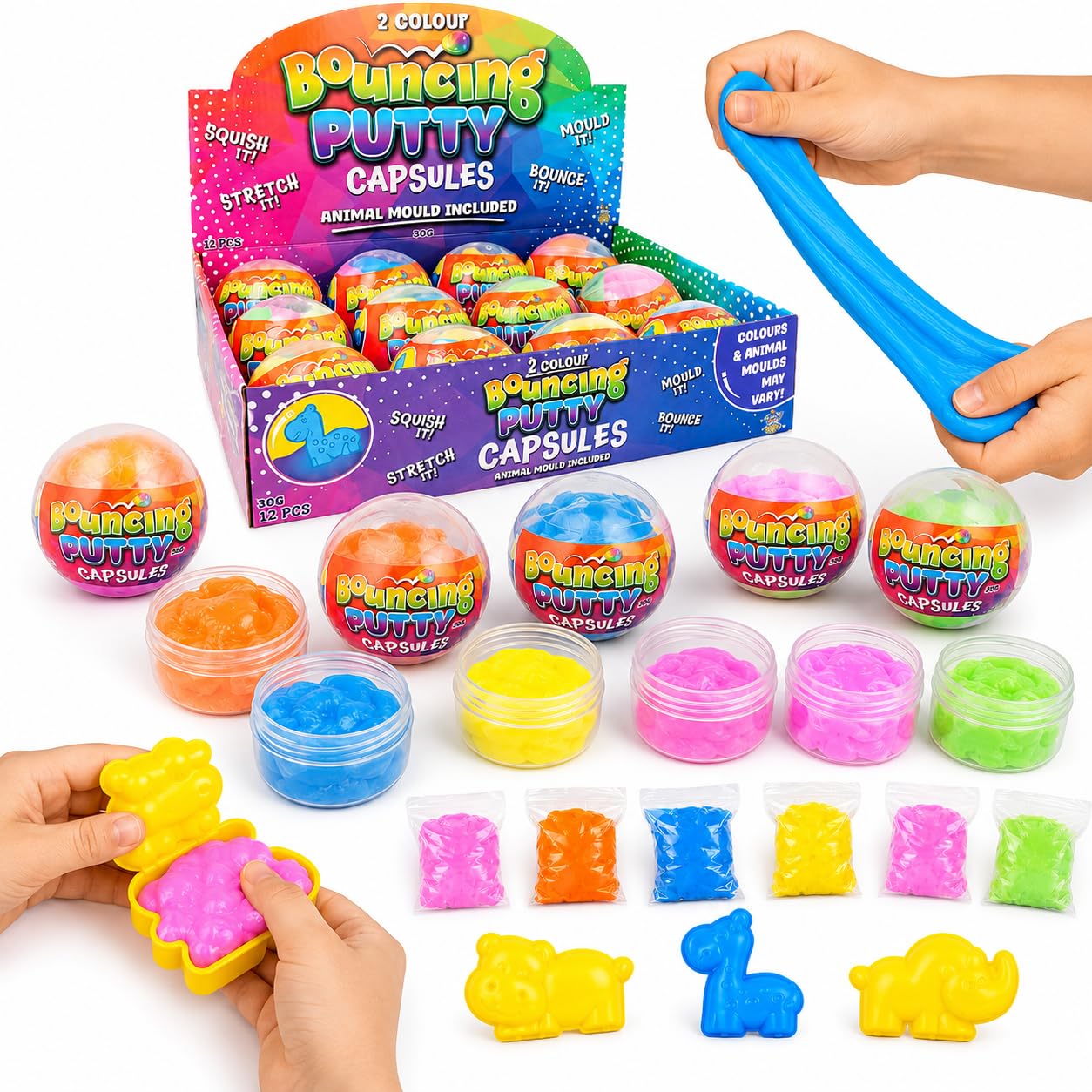 5x Random Colours Bouncing Putty Capsule 30g with Animal Mould, Stretchy Sensory Slime Putty, Squishy Fidget Toy, Pocket Money Toy, Lucky Dip Prize, Party Bag Fillers for Kids — image 1