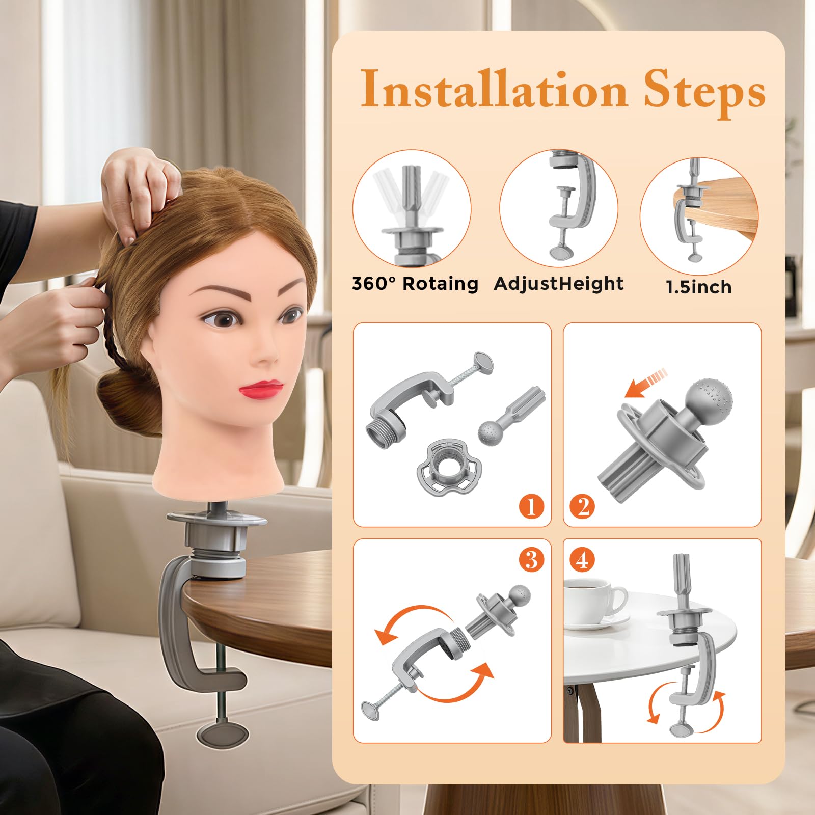 Neverland Frisierkopf 80% Echthaar 24 Zoll Friseurkopf mit Tischhalter und Haar Styling Braid Set