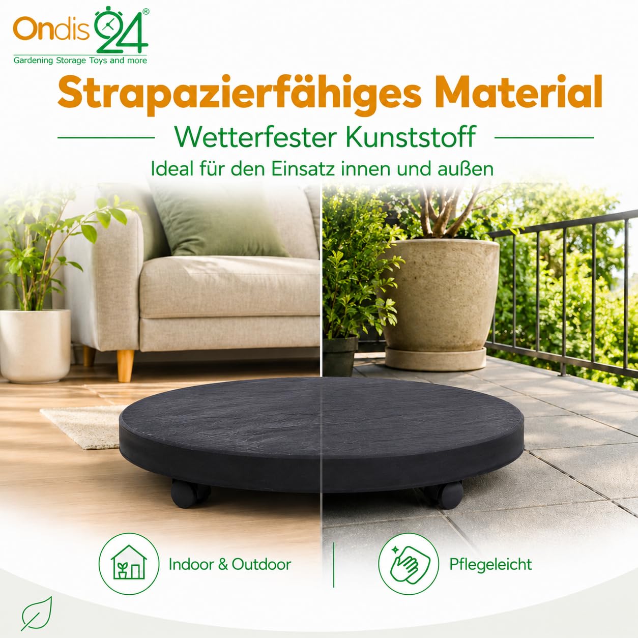 Ondis24 Pflanzenroller bis 150 kg Blumenroller mit unsichtbaren Rollen Möbelroller Kübelroller Pierre (⌀ 40cm, Anthrazit)