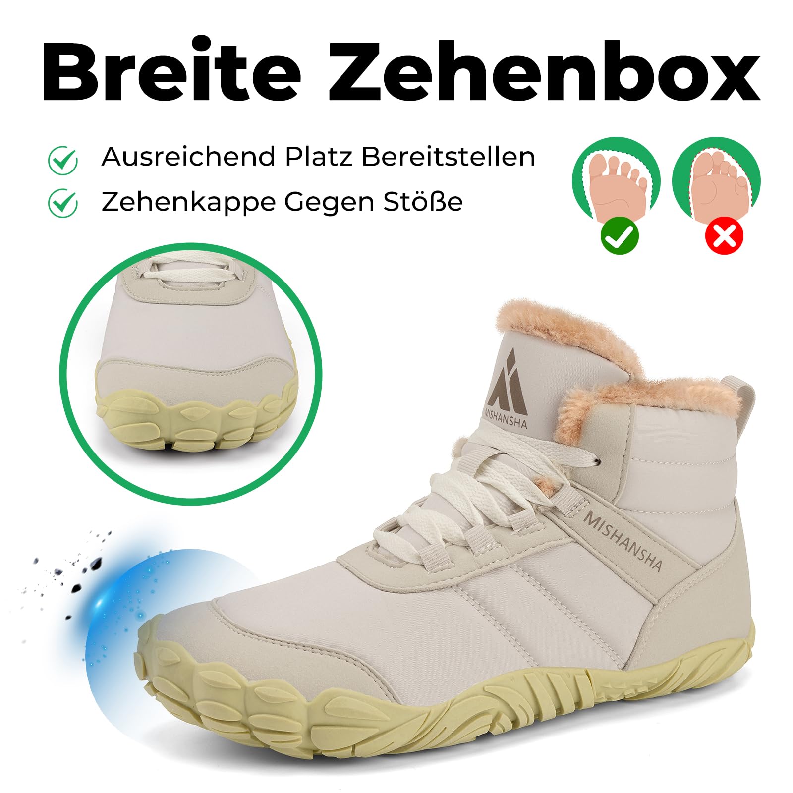 Mishansha Winter Barfußschuhe Warm Gefüttert Winterschuhe für Herren Damen Gr.36-48