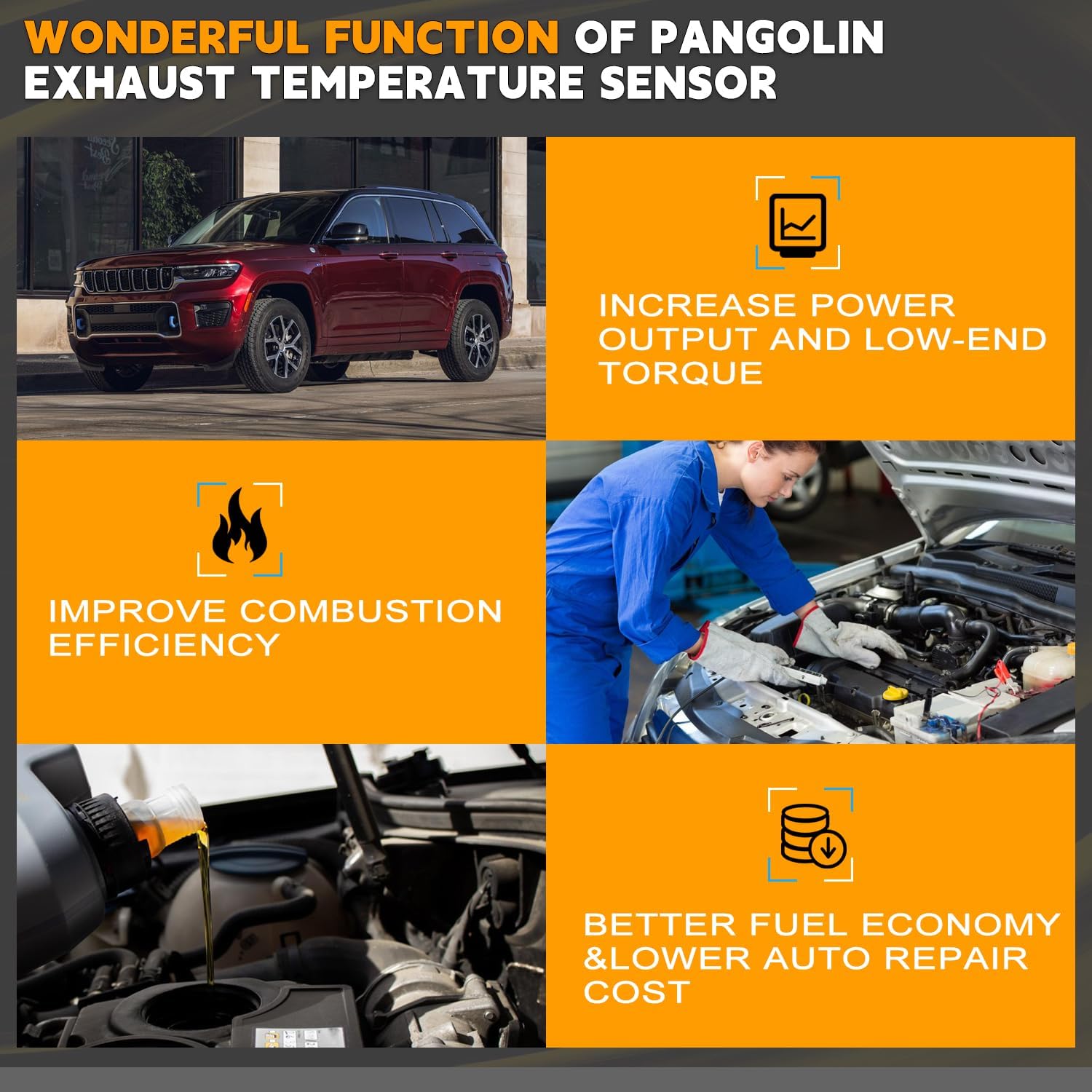 PANGOLIN 07C919529K Exhaust Temperature Sensor for 2004-2019 Bentley Continental Gt Gtc W12; Replace OE 07C 919 529 B, 07C 919 529 K, 07C919529B, 07C919529D, 07C919529F, 07C919529, 07C91952