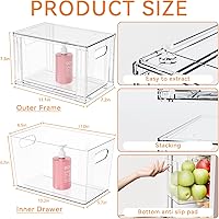 Vista 3 de Yieach 4 Pack Large Stackable Storage Drawers,11″Deep Under Cabinet Organizer,Baby Bottle Organizer,Clear Stacking Pull Out Drawer,Acrylic Storage