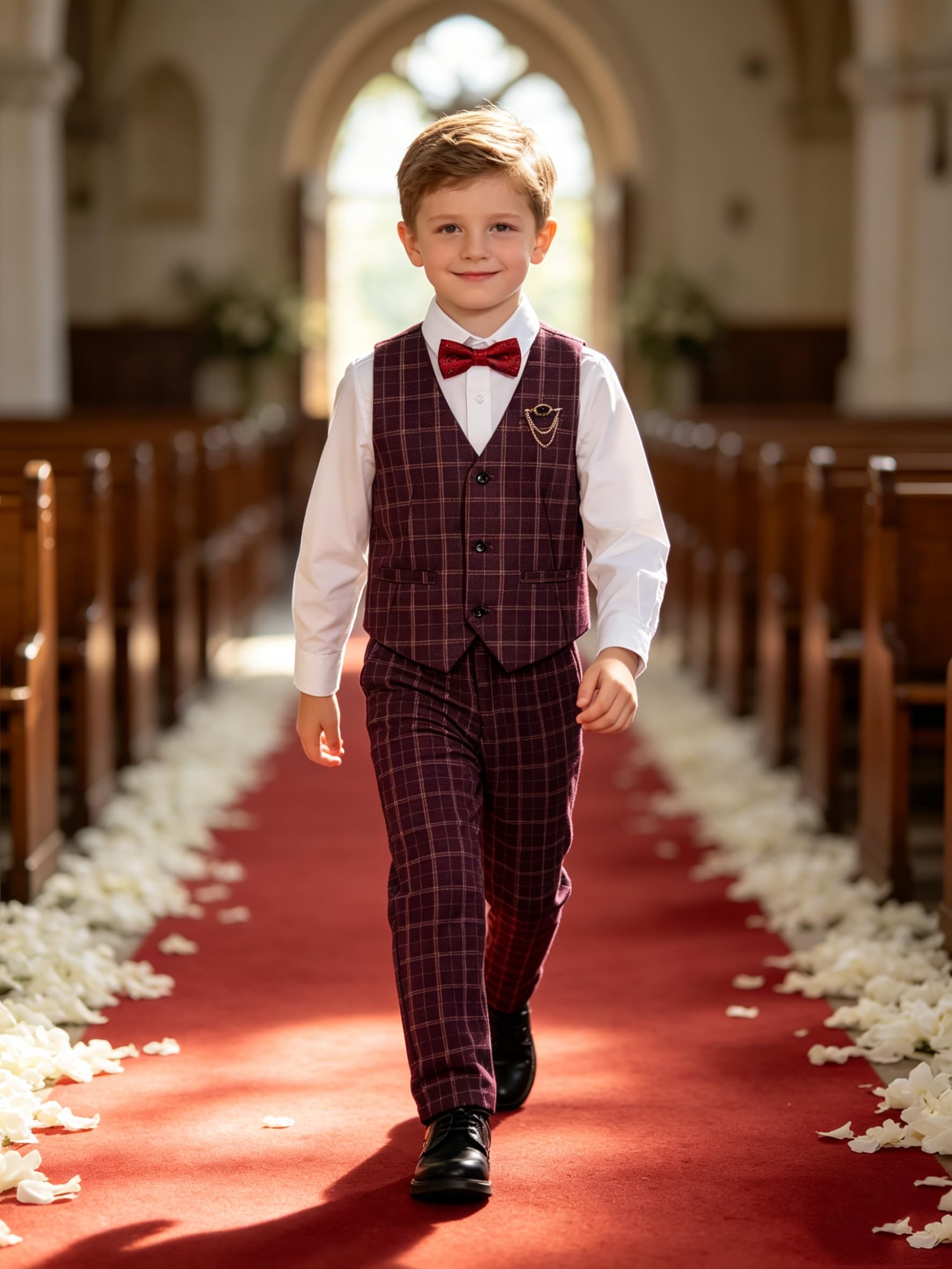LOLANTA 4 Piezas Conjunto de Chaleco de Traje para niños, Chaleco Chaque, Pantalones,Camisas,Pajarita