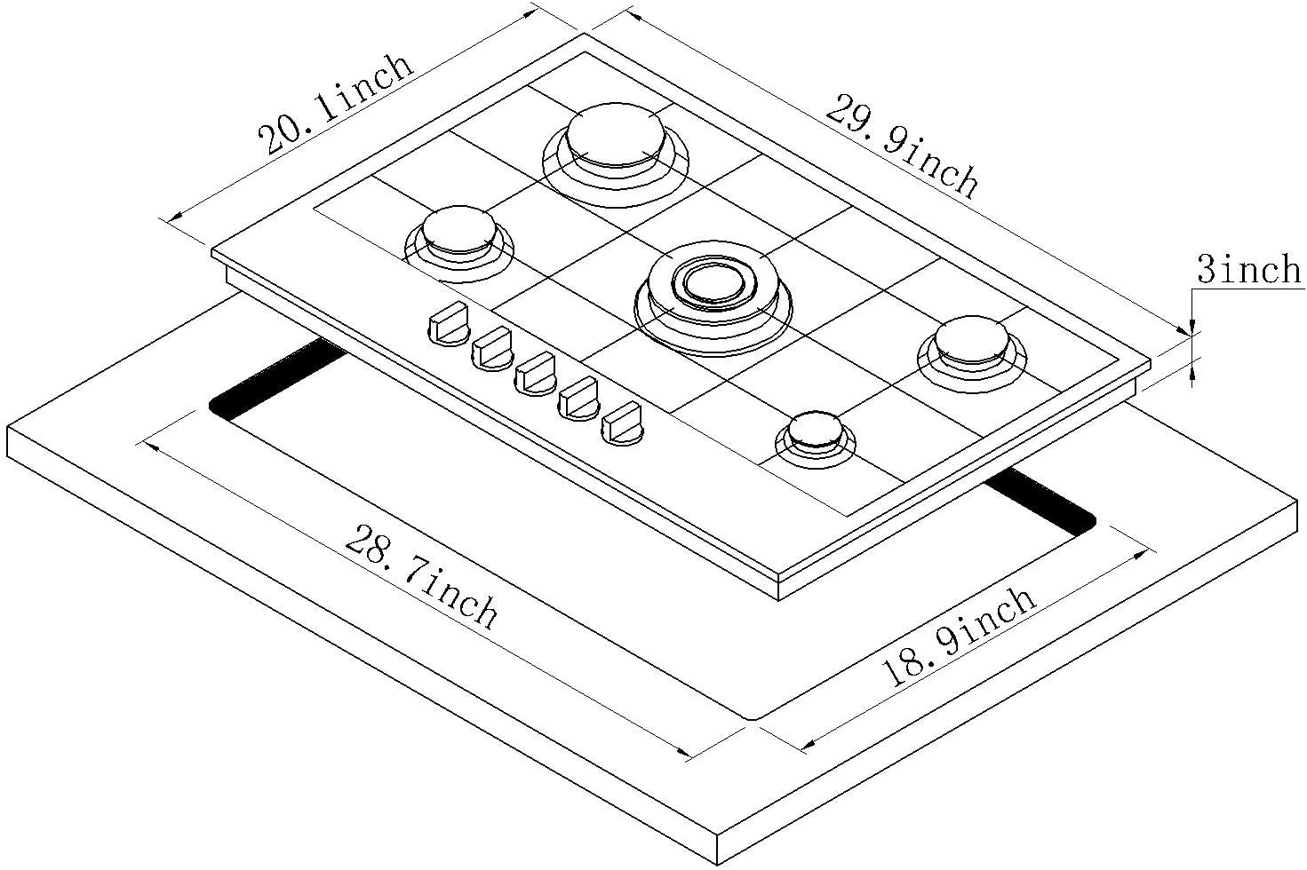 Buy Hotfield 30 Inch Gas Cooktop Stainless Steel 5 Burners Stovetop