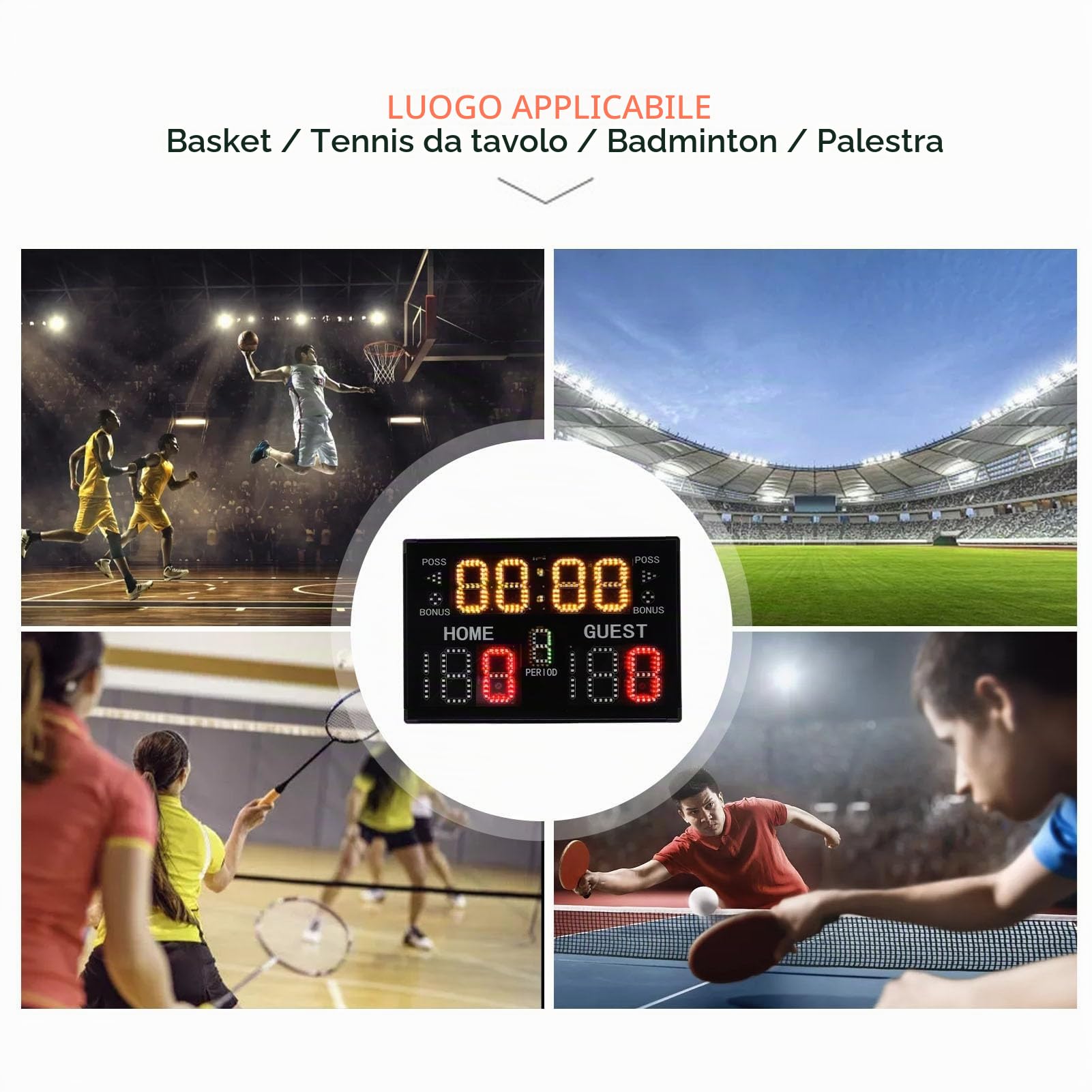 Tabellone Segnapunti Digitale, Tabellone Segnapunti da Tavolo per Interni Multisport Parete con Telecomando Cicalino, Tabellone Segnapunti Elettronico da Basket, Segnapunti e Timer