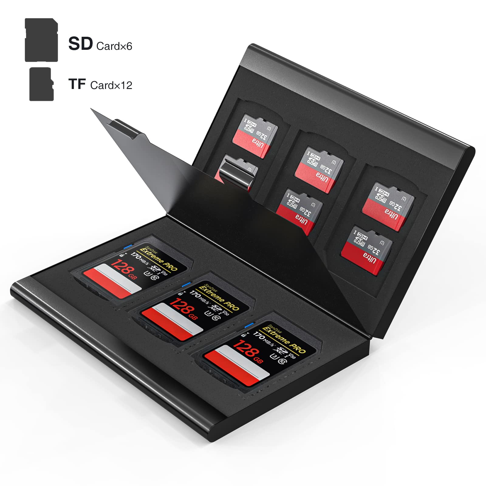 Jaimela 16 Scomparti Custodia per Schede di Memoria, 8 scheda e 8 Micro SD, per SDXC, SDHC, SD, Resistente all'Acqua, Antiurto (d'Argento