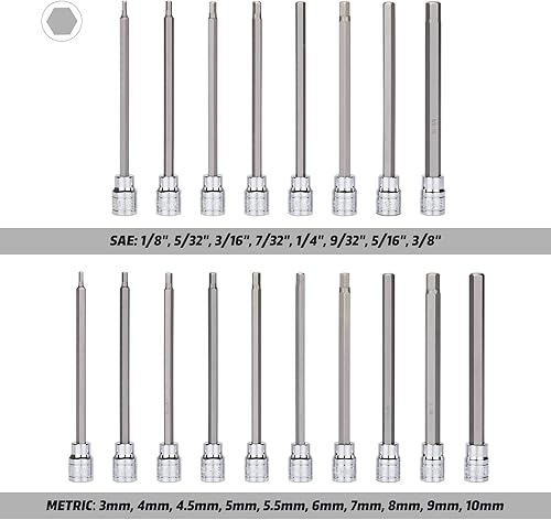 Miniatura 3 de AIRTOON Juego de dados hexagonales Allen extra largos de 38 pulgadas, 18 piezas (18 pulgadas - 38 pulgadas, 0.118 in - 0.394 in), SAE y métrico,