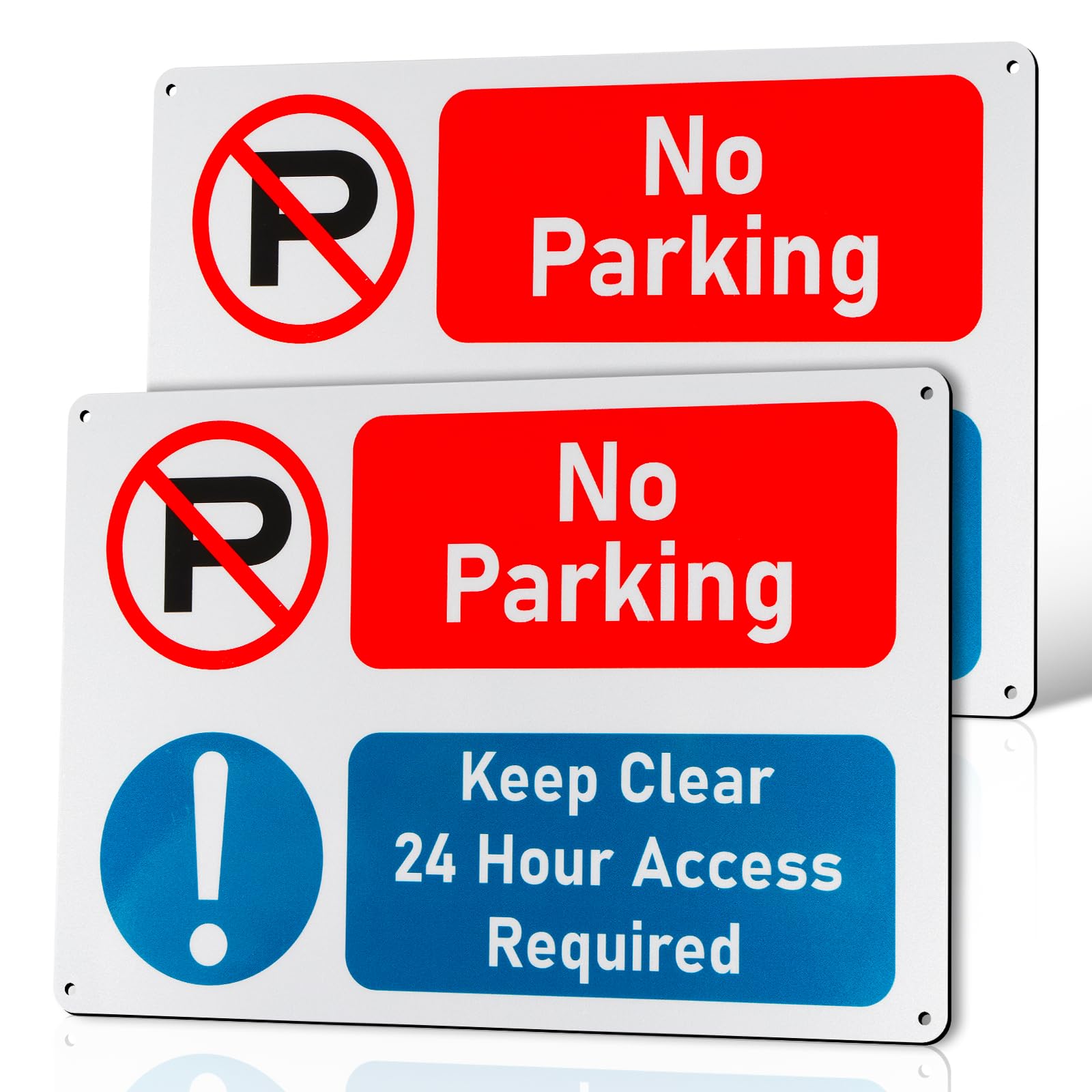 2 Pcs No Parking Keep Clear 24 Hour Access Required Warning Sign, PVC Rigid Plastic 4 Pre-Drilled Holes No Parking Signs Outdoor, 300x200, Self-Adhesive, Tough Durable and Rust-Proof Weatherproof Sign