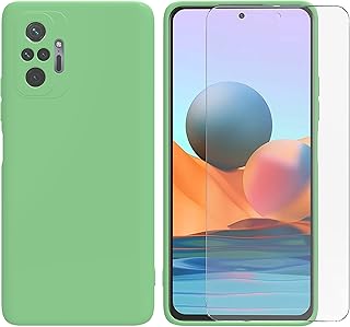 ARRYNN Custodia per Xiaomi Redmi Note 10 PRO+ Pellicola Protettiva Vetro Temperato,Liquid Silicone TPU Custodia Case Cover per Xiaomi Redmi Note 10 PRO-Verde