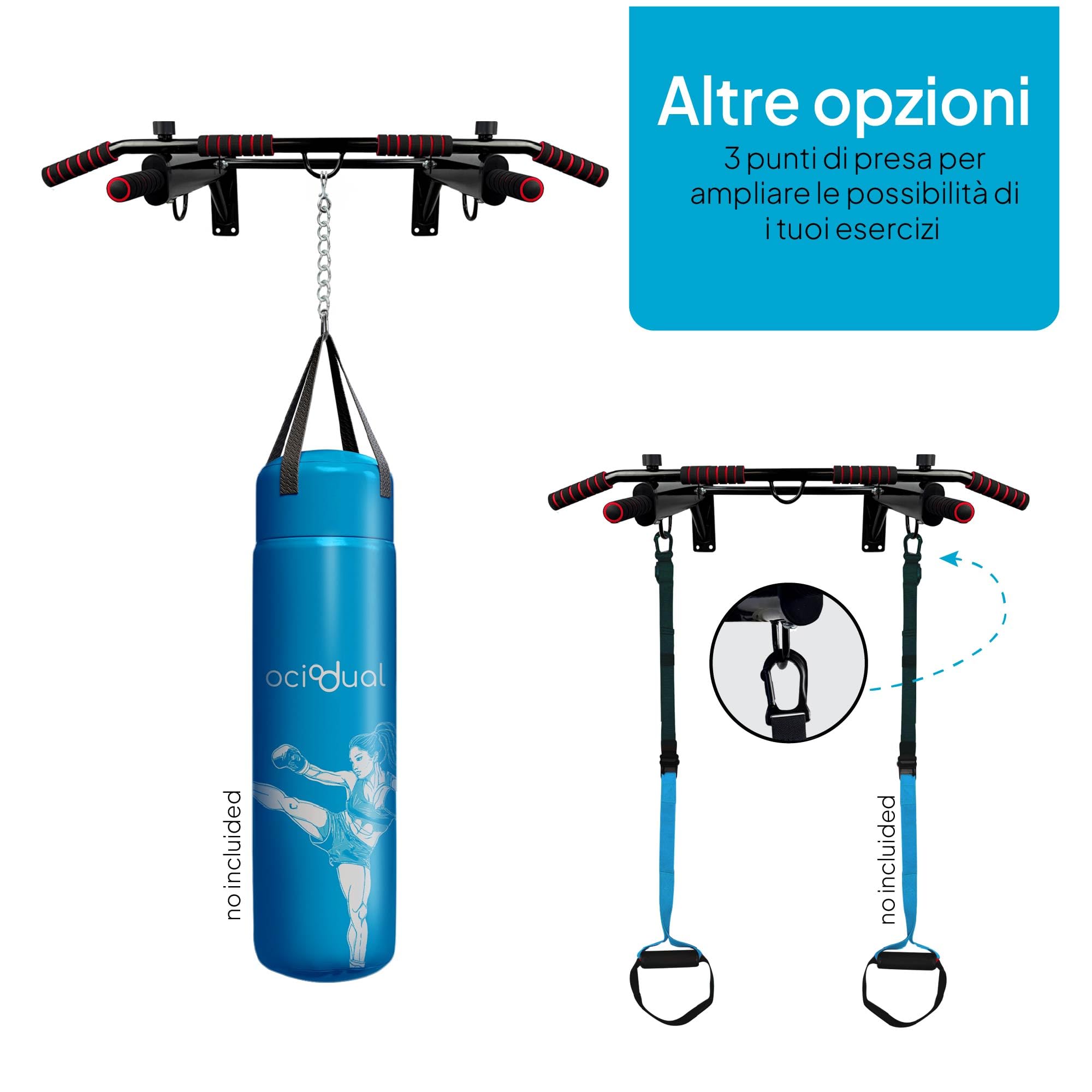 OcioDual Sbarra Trazioni, Palestra Multifunzione Tutto in Uno, Barra per Trazioni Professionale, Attrezzi Palestra Casa, Boxe, Allenamento in Sospensione, Calistenia, Box Trainning, Pull