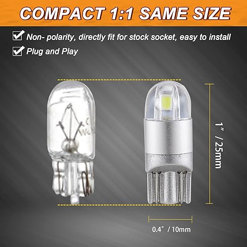 Miniatura 6 de Auxbeam 194 bombillas LED, 168 bombillas T10 W5W 6000K blanco, 3030 chips T10 2825 bombilla de repuesto para luces de matrícula, luz de mapa de