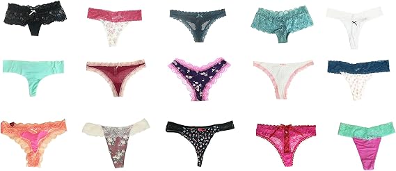 jooniyaa Thongs for Women Variety Pack 20 Pairs Assorted Lace G-String T-Back Panties, Soft Breathable Underwear XS-3XL